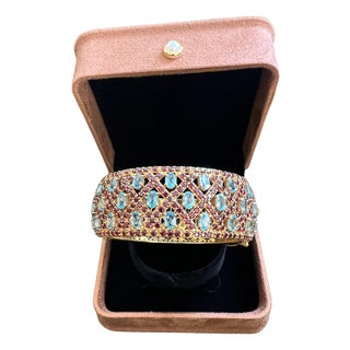 Bochic "Capri" Vintage Rhodolite & Multi Gem Bangle Set In 18K Gold & Silver For Sale
