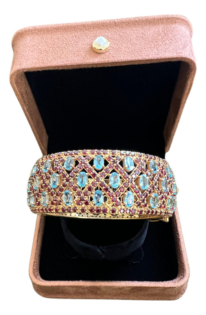 Bochic "Capri" Vintage Rhodolite & Multi Gem Bangle Set In 18K Gold & Silver