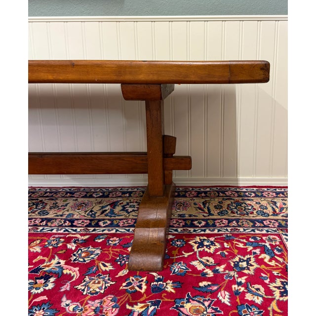 Wood Antique French Country Farm Dining Table Farmhouse Trestle Base Oak c.1900-1920s For Sale - Image 7 of 18