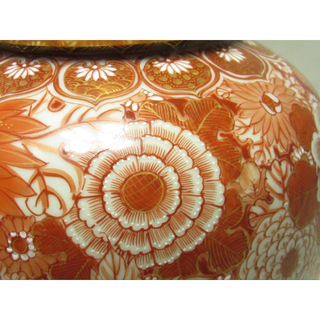Japanese Kutani porcelain ginger jar lamp, c.1950’s The jar is hand painted with chrysanthemums and peonies which are...
