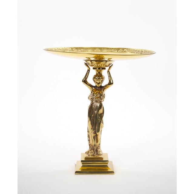 French French 20th Century Classical Brass Maiden Figural Centerpiece With Relief Medal For Sale - Image 3 of 11