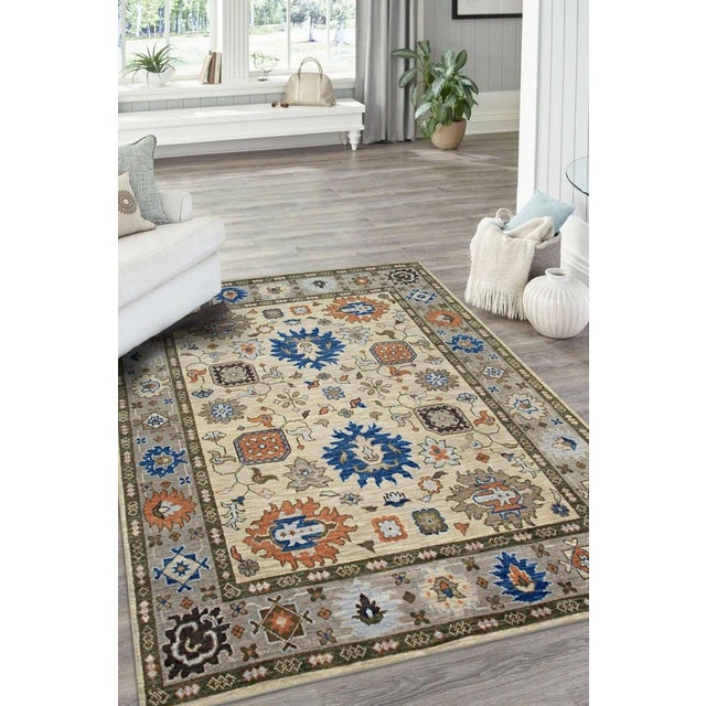 Ivory 8x10 Ivory Hand-Knotted Wool Floral Symphony Classic Traditional Carpet Rug For Sale - Image 8 of 10