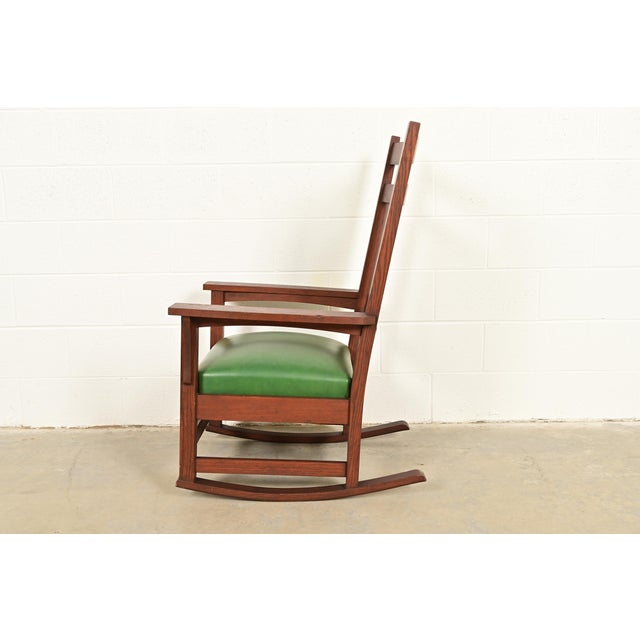 Stickley Brothers Style Antique Mission Oak Arts & Crafts Rocking Chair, Circa 1900 For Sale - Image 9 of 12