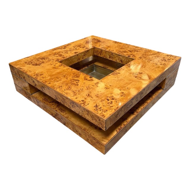 Willy Rizzo Mid-Century Burl Wood Coffee Table For Sale