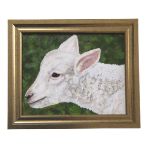 Sheep Lamb Portrait Realism English Traditional White Beige Green Original Oil Painting Cleo Plowden