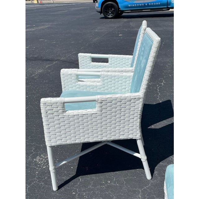 2000 - 2009 Thomas Pheasant for McGuire 8 Woven Leather Dining Chairs For Sale - Image 5 of 18