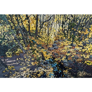 Autumn's Glow Embraces the Heart by Deb Komitor | Oil on Cradle Board Landscape with Autumn Foliage For Sale