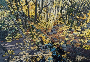 Autumn's Glow Embraces the Heart by Deb Komitor | Oil on Cradle Board Landscape with Autumn Foliage