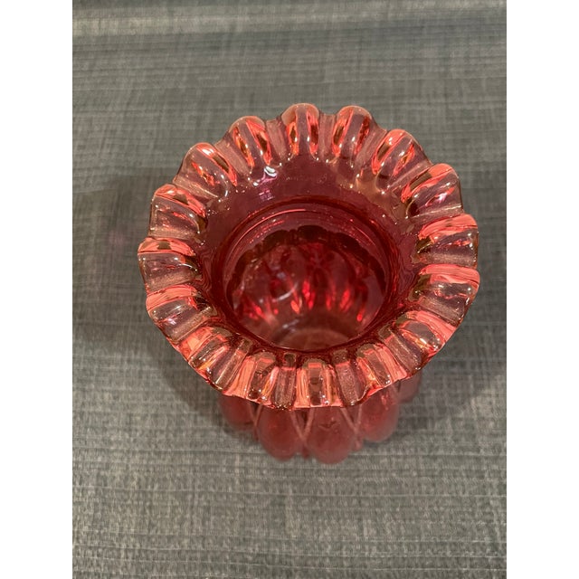 Mid 20th Century Cranberry Ruffled & Ribbed Art Glass Vase by Kanawha ...