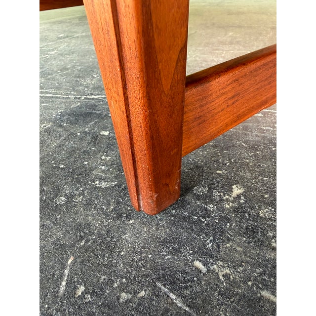 1960s Mid Century Selig Attributed Walnut and Faux Leather Tufted Bench For Sale - Image 11 of 11