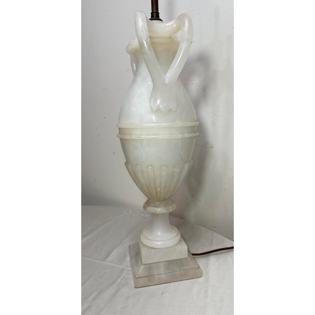 Antique Italian Hand Carved Alabaster Marble Stone Urn Style Electric Table Lamp For Sale - Image 9 of 14