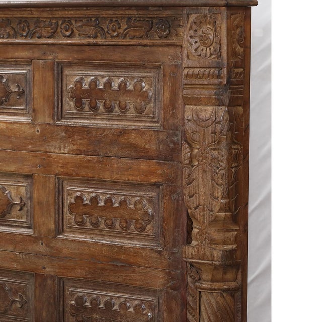 Indian King Head Board Made Froman Antique Indian Carved Teak Door and Pillar For Sale - Image 3 of 5