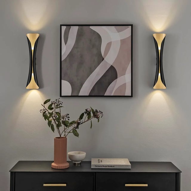 English Satin Black With Champagne Gold Couloir Wall Light For Sale - Image 3 of 3