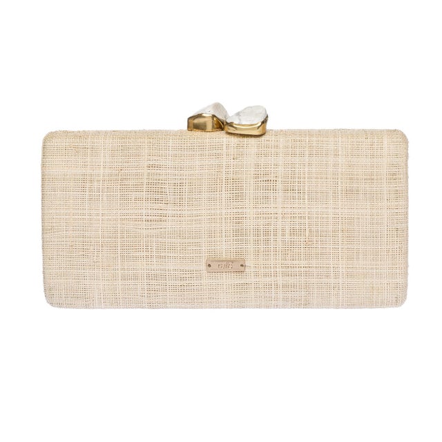 Alessandra Embroidered Long Clutch in White / Natural For Sale In New York - Image 6 of 7