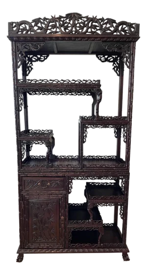 Late 19th Century 19th Century Carved Hardwood Chinese Etagere