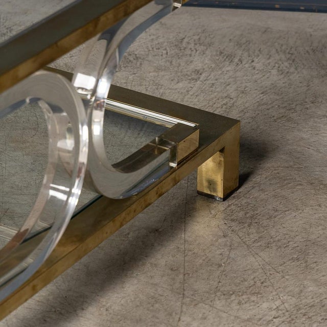Metal 20th Century Hollywood Regency Italian Glass, Brass and Acrylic Glass Coffee Table, 1980 For Sale - Image 7 of 14
