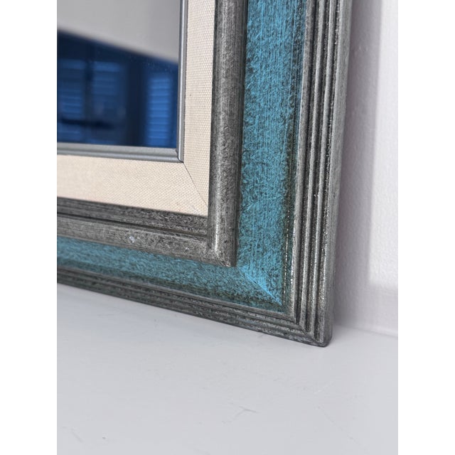 Mid-Century Modern Mid Century Traditional Mint Green & Silver Wood Wall Mirror For Sale - Image 3 of 12