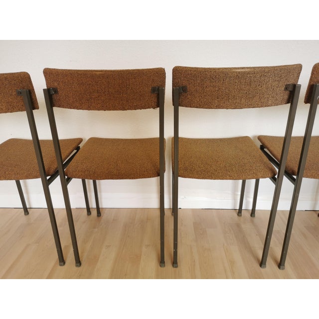 Vintage Industrial Black Metal School Chairs with Brown Fabric Seats, 1970s, Set of 4 For Sale - Image 11 of 18