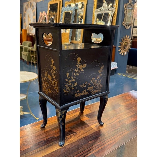 Petite Italian Black Cabinet With Hand Painted Chinoiserie Design For Sale - Image 4 of 5