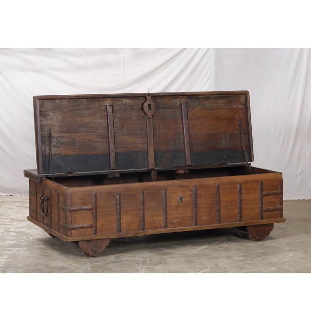 Wood Antique Indian Teakwood Blanket Chest/Coffee Table For Sale - Image 7 of 8