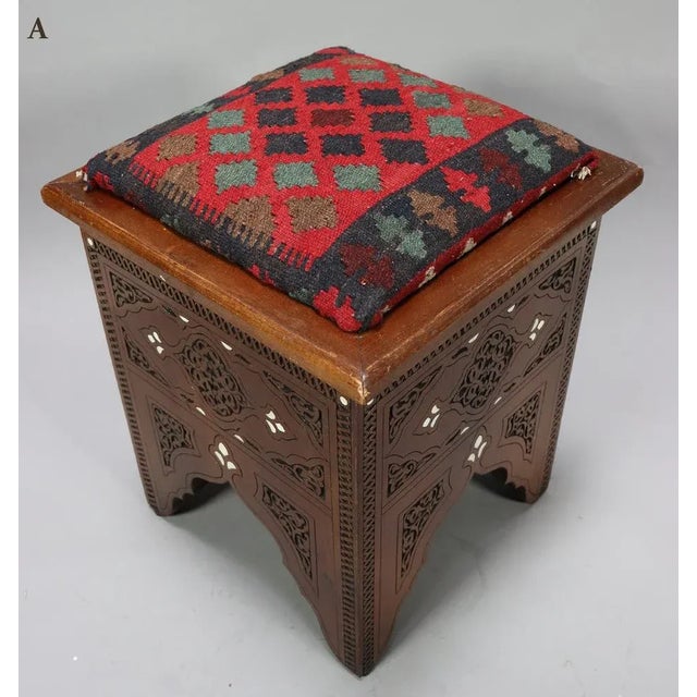 Vintage Carved Stool, Damascus, Syria, 1950s For Sale - Image 9 of 12