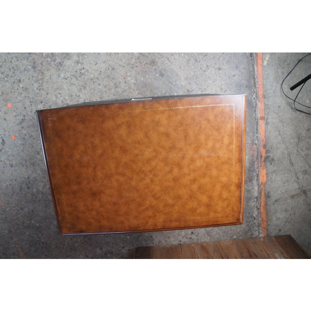 Late 20th Century Late 20th Century French Louis XVI Tooled Leather Bombe Chests Dressers Side Table Nightstands For Sale - Image 5 of 14