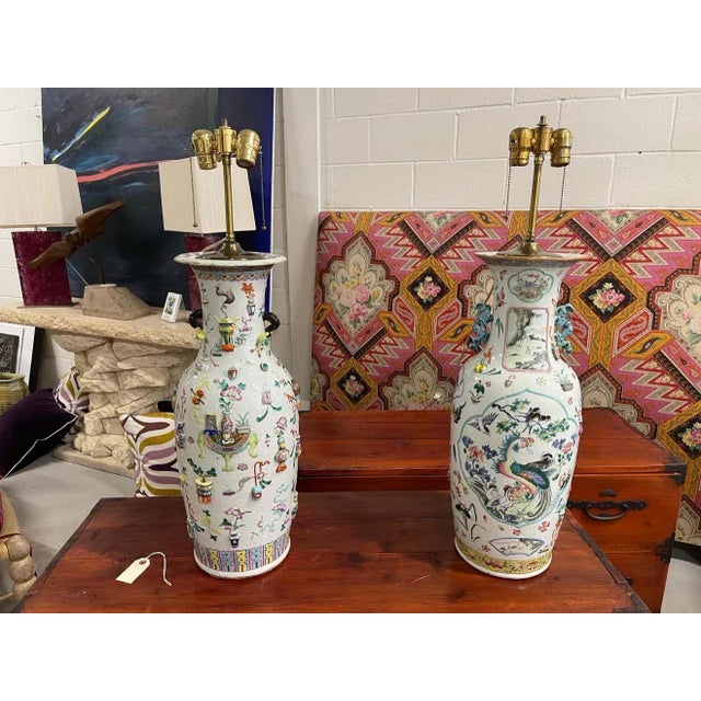 Ceramic 19th Century Famille Rose Lamps - A Pair For Sale - Image 7 of 13