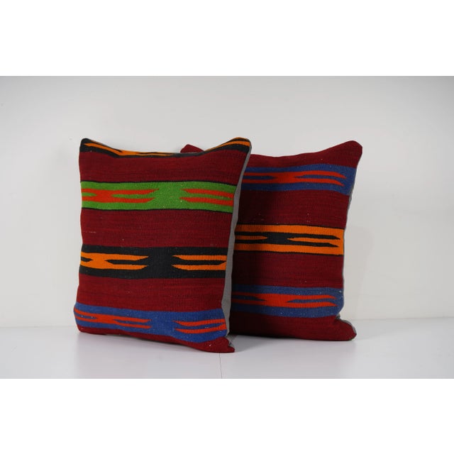 Mid-Century Modern Striped Kilim Pillow - A Pair For Sale - Image 3 of 4