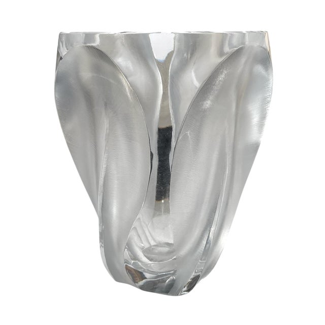 Mid-Century Modern 1960s French Signed Lalique Clear and Frosted Glass Ingrid Vase For Sale - Image 3 of 6