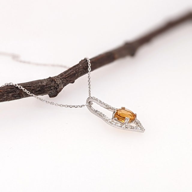 Metal Citrine Pendant Necklace With Earth Mined Diamonds in Solid 14k Gold, Round 5mm For Sale - Image 7 of 8