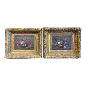 Pair of 19th Century French Still Life Floral Paintings in Carved Gilt Frames