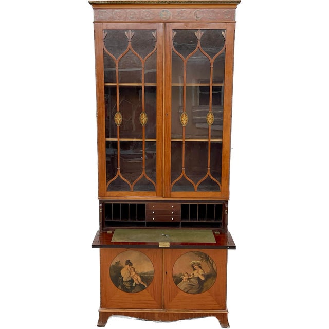 Early 19th Century English Satinwood Painted Bureau Bookcase For Sale - Image 5 of 10