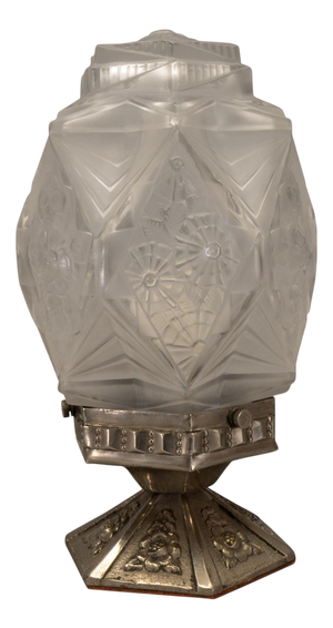 French Art Deco Frosted Glass and Nickel-Plated Brass Table Lamp, 1930s