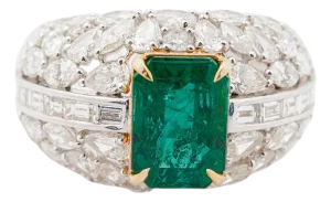 Natural Zambian Emerald 3.54cts & Diamond 5.65cts Ring in 18k Gold