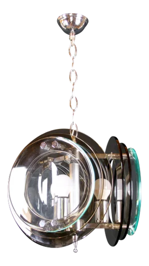 Max Ingrand for Fontana Arte, Glass & Chrome Chandelier, Mid-Century Modern, Italy