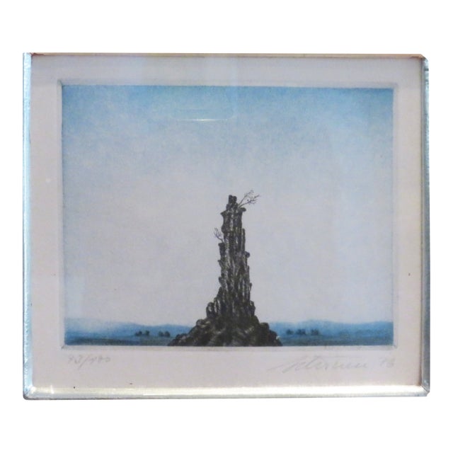 1970s Kurt Schonen Surreal Mountain Aquatint For Sale