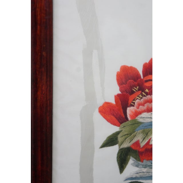 Chinese Silk Embroidered Peony Reticulated Rosewood Fire Screen Panel 31" For Sale - Image 9 of 18