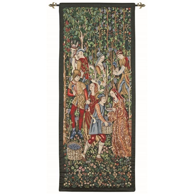 This striking medieval tapestry portiere is inspired from an original tapestry woven in the 15th Century on a high-warp...