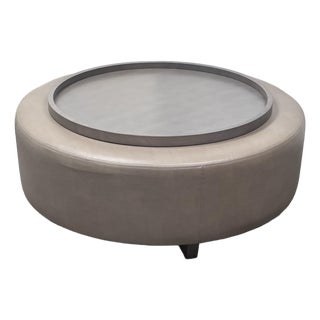 Thayer Coggin Clip Leather Ottoman + Tray Set For Sale