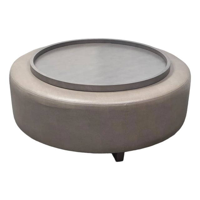 Thayer Coggin Clip Leather Ottoman + Tray Set For Sale