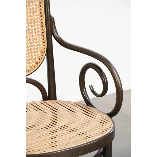 Brown Vintage Long John High Back Armchairs in Curved Wood with Cane Seats from Thonet, Set of 2 For Sale - Image 8 of 13