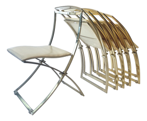 Vintage Luisa Folding Chairs in Leather and Brass by Marcello Cuneo for Mobel Italia, 1970, Set of 6