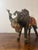 A charming vintage handcrafted Rajasthani fabric bull from India, richly decorated with traditional patchwork textiles,...
