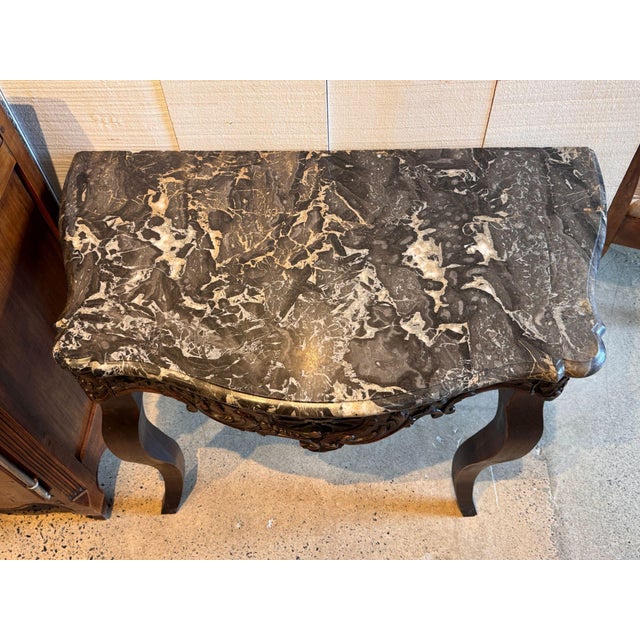 19th Century Walnut Console With Serpentine Marble Top For Sale - Image 4 of 10