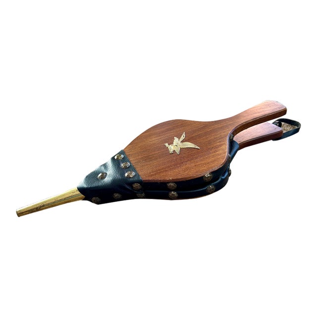 Antique Wood Brass & Leather Fireplace Bellows For Sale