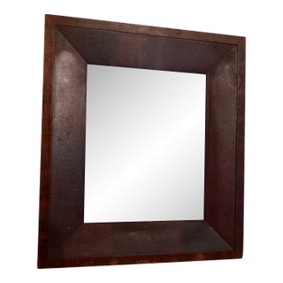 Antique Mahogany Wood Beveled Wall Mirror Two Tone Folk Art Border Ca 1870 For Sale