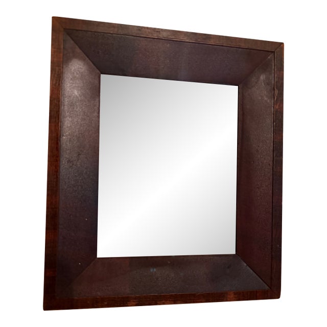 Antique Mahogany Wood Beveled Wall Mirror Two Tone Folk Art Border Ca 1870 For Sale