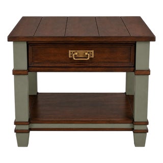 Late 20th Century Old Chapel Sagewood™ Mission End Table Dried Thyme Green, Satin Walnut & Antique Gold For Sale