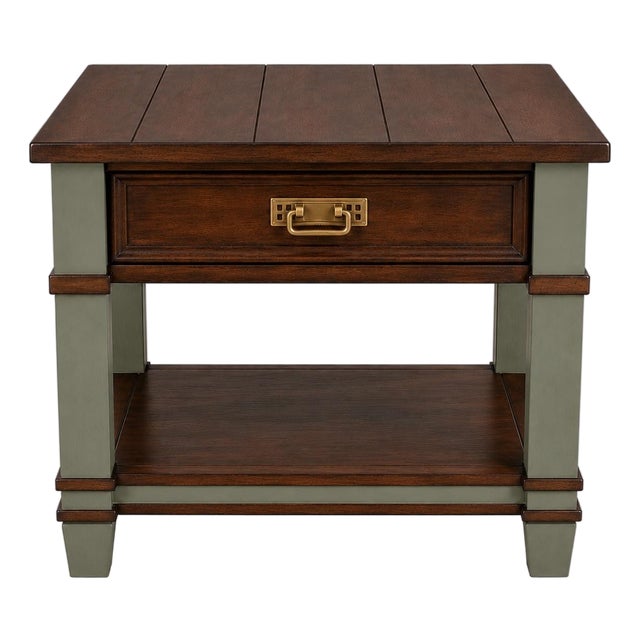 Late 20th Century Old Chapel Sagewood™ Mission End Table Dried Thyme Green, Satin Walnut & Antique Gold For Sale