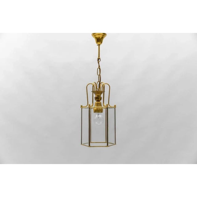 Art Deco Cut Glass Pendant Lamp in Brass, Austria, 1940s For Sale - Image 10 of 10